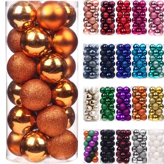 Emopeak 24 Stück Weihnachtskugeln Ornamente für Weihnachtsbaum – Mini-bruchsichere Weihnachtsbaumschmuck, hängende Kugel für Urlaub, Hochzeit, Party, Dekoration (Orange, 3,1 cm - 3,1 cm)
