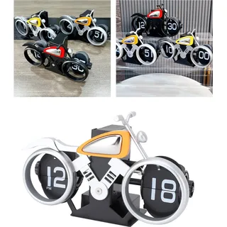 Mechanische Klappuhr Im Motorrad-design, Pvc, Batteriebetrieben – Tischuhr Für Schlafzimmer, Büro, Wohnzimmer, Silber-orange – 18,8 Cm