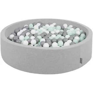 KiddyMoon Bällebad 120X30cm/1000 Bälle Rund Groß Bällepool Mit Bunten Bällen Für Babys Kinder, Hellgrau:Weiß-Grau-Mint