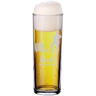 LUXENTU Bierglas mit Gravur, Kölsch-Glas/Kölner Stange mit 0,2 Liter Eichung, Persönliche Lasergravur mit Name & Kneipen-Motiv, Bierfass