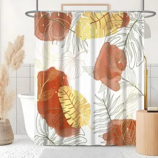 Duschvorhang 180 x 240 cm Wasserdicht mit Tropischem Palmblatt Design - Rot