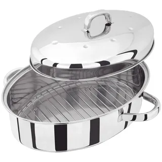 Judge Oval Roaster Edelstahl Bräter mit Deckel Backofengeeignet - Bräter für Backofen mit Rost und Deckel 35 cm x 25 cm x 15 cm