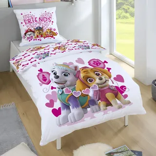 Paw Patrol Bettwäsche Set (2-teilig) für Mädchen, Rosa, Renforcé aus 100% Baumwolle - Decken- und Kissenbezug 135x200 80x80 cm mit Reißverschluss - Wendemotiv, weich, atmungsaktiv, Öko-Tex