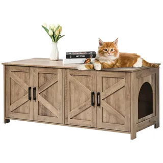 Vevor Katzenschrank, 1200x450x500 mm, Katzentoiletten, mit 4 Türen & 2 Eingängen, Katzenklo Schrank für den Innenbereich, Katzenhaus aus Holz, passend für die meisten Katzentoiletten, grün