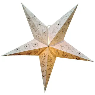 BOLTZE Weihnachtsstern/Papierstern/Faltstern 5 Zacken mit Stickerei und Perlen weiß/silber 60 cm