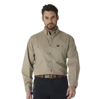 Wrangler Riggs Workwear Men's Logger Twill Long Sleeve Work Shirt, Khaki, Large Tall - L Tall