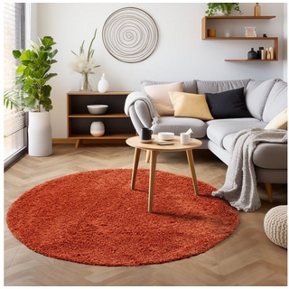 Teppich Unicolor - Einfarbig, SIMPEX24, Rund, Höhe: 30 mm, Einfarbig Runder Teppich Wohnzimmer Shaggy versch. farben und größen orange 200 cm x 200 cm x 30 mm