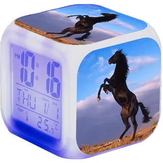 Nicole Knupfer Wecker Pferde Tier Alarm Kinder Beleuchteter LED Night Glowing Wecker mit Licht Aufwachen Geburtstagsgeschenke für Erwachsene (M)