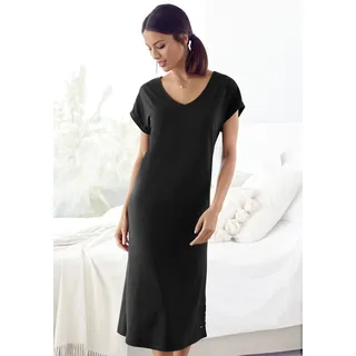 Nachthemd LASCANA Gr. 40/42, N-Gr, schwarz Damen Kleider Nachthemden mit Seitenschlitzen