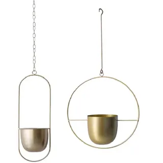 ARSBORUI Hängend Blumenampel Metall Blumentopf Modern Deko Pflanzenampel Boho Hängend Hängeampel Pflanzen Halter Hängeblumentopf Für Innen Außen Decken Balkone Wanddekoration (Gold (Rund + Oval))