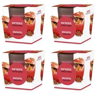 pajoma® Duftkerze 4er Set, Bratapfel - im satinierten Glas | 4x 120g Wachsgewicht, Brenndauer: 25 Stunden, in edler Geschenkverpackung | Premium Qualität