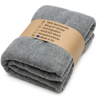 Wool & Home Merino Wolldecke 240x200 cm – Kuscheldecke aus 100% Merinowolle, Einfarbig Grau – Gewicht 500 g/m2 – Atmungsaktiv und Langlebig
