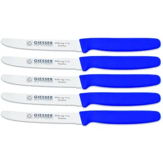 Giesser Messer Tomatenmesser Brötchenmesser Tafelmesser 11cm mit Wellenschliff 3mm - 5er Set (Blau)