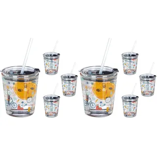 Relaxdays Glasbecher mit Deckel & Strohhalm Trinkgläser 0,35 l 4 St.