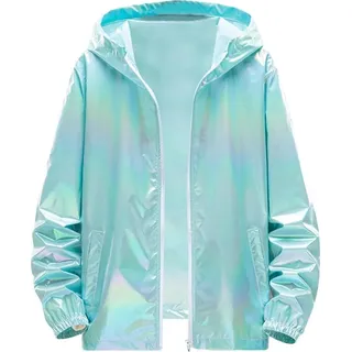 ASKSA Herren Pailletten Sakko Metallic Nightclub Jacke Laessig Reissverschluss uebergangsjacke Casual Sweatjacke Leichte Glaenzend Jacke Bomberjack... - Hellblau - L