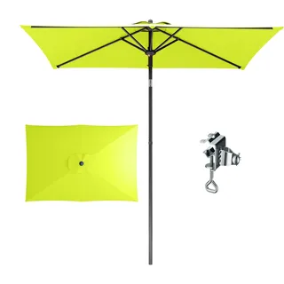 PHI VILLA 210x140x220cm Sonnenschirm Eckig mit Klemme, Gartenschirm Kippbar Windfest Stabil zum Mitnehmen, UV50+ Schutz für Balkon Terrasse Balkongeländer Tisch