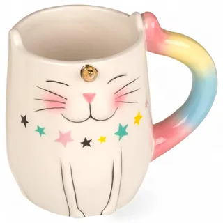 MIJOMA Becher Unicorn Cat – Katzen Tasse mit Regenbogen Henkel & Gold-Horn, 380ml – Keramikbecher aus Dolomit für Kaffee, Tee & Kakao