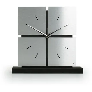 Kreative Feder Standuhr „Silver Squares“ aus Holz – Schwarze Tisch-Uhr in modernem Metallic-Look; Größe ca. 28x30x5cm (leises Funkuhrwerk)