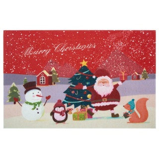 Fußmatte Fußmatte Merry x Mas In- / Outdoor Weihnachtsmann Schneemann bunt, Teppich Boss, rechteckig, Höhe: 6 mm rot