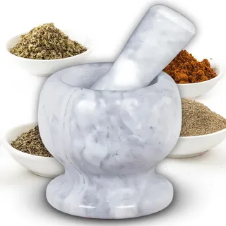 XXL Mörser mit Stößel Marmor Ø 11 cm - robust & langlebig, polierter Steinmörser für Gewürze Kräuter Pesto - Gewürzreibe Zerkleinerer Stam...
