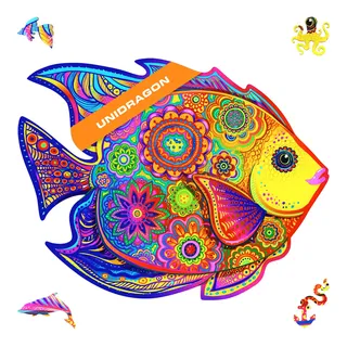 UNIDRAGON Holzpuzzle für Erwachsene - Shiny Fish Jigsaw Puzzle - 700 Teile | Royal Size 57.1 x 44.5 cm - Einzigartig geformte Puzzleteile - Lasergeschnittenes Holz - Holzgeschenkbox