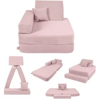 Angelove Kindersessel 3‐in‐1 - Faltbare Kindercouch & Spielmatratze aus Cord, Bequemer Spielsofa‐Sessel ab 1 Jahr, Puderrosa