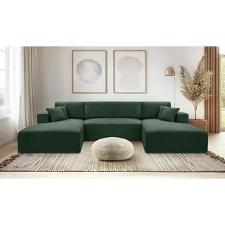 ax living Wohnlandschaft Cord U-förmig mit Schlaffunktion 3-Sitzer Grün