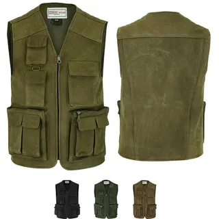 German Wear Jagdweste GW650 Jagd Lederweste Jagdweste Angelweste Angler Weste Jägerweste grün 48/S