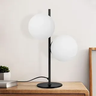 Tischlampe Schwarz Nachttischlampe Wohnzimmer - E27 Tischleuchte Modern Design Glas Tischlicht Industrial Vintage Metall Nachttischleuchte 2 Flammig Tischlampe Mit Schalter Für Schlafzimmer Büro - Gbly