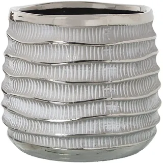 DRW Runder Blumentopf aus Keramik in Weiß und Silber, 19 x 17 cm