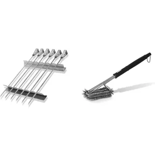 Enders® SCHASCHLIKSPIESS-Set Edelstahl 8802, Grillspieße & Premium GRILLBÜRSTE MIT EDELSTAHLBORSTEN 8814 Kunststoffgriff