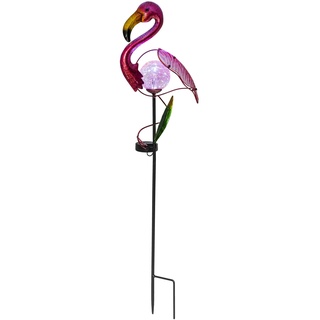 Haushalt International HI 70472 LED Solar Gartenstecker Flamingo aus Metall Höhe 81cm