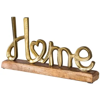 Levandeo® Deko-Schriftzug, Home Aufsteller Schriftzug H17cm Metall Gold Holz Deko Mangoholz