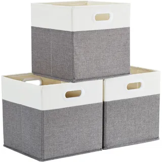 Mangata Aufbewahrungsbox 30x30x30 cm, faltenfrei Stoff Aufbewahrungskörbe für Kleiderkörbe, Körbe, Truhen, Spielzeug (3 er, Grau/Beige Weiß)