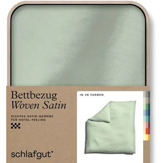 schlafgut Woven Satin Bettwäsche 200x200cm Bettdecke Bezug einzeln, Green Light Uni in Hotelqualität mit 100% Baumwolle
