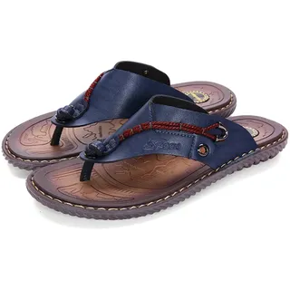 Youthful flying Herren Leder Zehentrenner Sandalen Sommer Strand Flip Flops rutschfest Bequeme Badelatschen(Size:44 EU,Color:Blau)