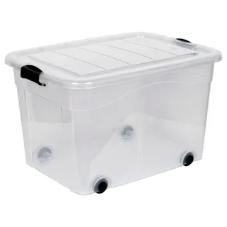 Aufbewahrungsbox »Roller-Box«, mit Rädern und verschließbarem Deckel, transparent, , 74767632-0 B/H/T: 69 cm x 42 cm x 51,5 cm