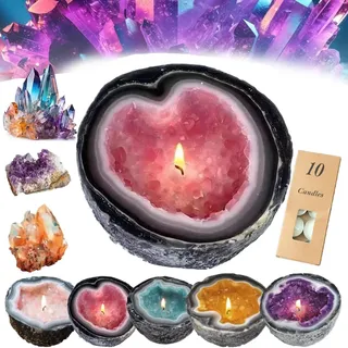 JIABAOZ Kristall Kerze, Kristalle Gegen Negative Energie Zum Hinstellen, Kristalle Für Positive Energie Duftkerze, Heilkerze Für Meditation Und Positive Energie, Duftkerze Weihnachten (S,Dark Pink)