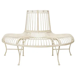 Aubaho Dekoobjekt Gartenbank Bank Antik-Stil Garten Metall Eisen creme weiss Möbel Baumb