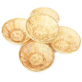 Lashuma 5er Korb Set Bambuskörbchen, Geflochtener Dekokorb, Rund 15x5 cm