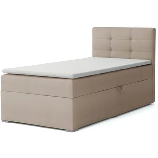 Deine Möbel 24 Boxspringbett FLO Boxbett Einzelbett Polsterbett Jugendbett (Beige Hellgrau Grau Anthrazit Schwarz, 2-St., Bonellfederkernmatratze H3 Taschenfederkernmatratze H4), 90x200 100x200 Veloursstoff beige