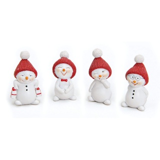 TEMPELWELT 4X Deko Figur Schneemann Im Set Je 5 cm Klein, Polystein Weiß Rot, Dekofigur Kranzdeko Winterdeko Weihnachten Schneemänner Winterfiguren