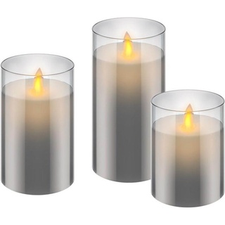 Set of 3 LED real wax candles in glass white-grey