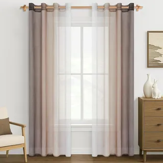 MRTREES Stores Gardinen Voile mit Ösen Transparente 2er Set Farbverlauf Hellbraun, Vorhang Durchsichtig Ösenschal 245 cm Lang 140 cm Breit Vorhänge für Wohnzimmer Schlafzimmer Kinderzimmer