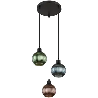 GLOBO Pendellampe 3-flg. 36 cm rund petrol, bronze, grün