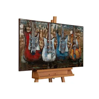 KunstLoft Metallbild 3D | 100% HANDGEFERTIGT | 100x50x4cm | Wandbild Metall Deko 'Rock the Beat' | Musik | Bunt | Metall Wanddeko Wohnzimmer