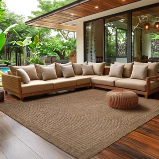SIMPEX In- & Outdoor Teppich Wetterfest 240 x 340 cm Einfarbig Braun - Waschbar, Wasserfest, Pflegeleicht und Flachgewebe - Ideal für Balkon, Garten, Terrasse und als Küchenteppich