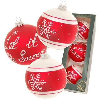 Krebs Glas Lauscha Christbaumkugeln Weihnachtskugeln Glas Ø 8 cm 3 Stück rot matt/weiß
