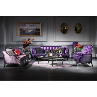 Casa Padrino Luxus Barock Wohnzimmer Set Lila / Schwarz / Silber - 2 Sofas & 2 Sessel & 1 Couchtisch & 2 Beistelltische - Barockmöbel