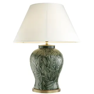 Casa Padrino Luxus Keramik Tischlampe Grün / Antik Messing - Wohnzimmermöbel